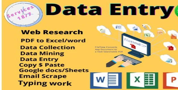 I will provide data entry, copy past, typing, web research services.
