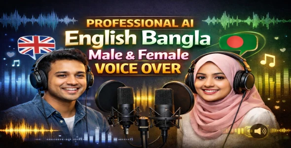 Professional AI English & Bangla Voice Over male and female.